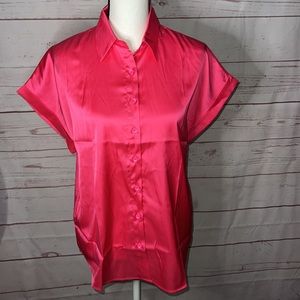 Hot Touch #BARBIECORE silky cotton, button up collard shirt size S NEW #PREPPY